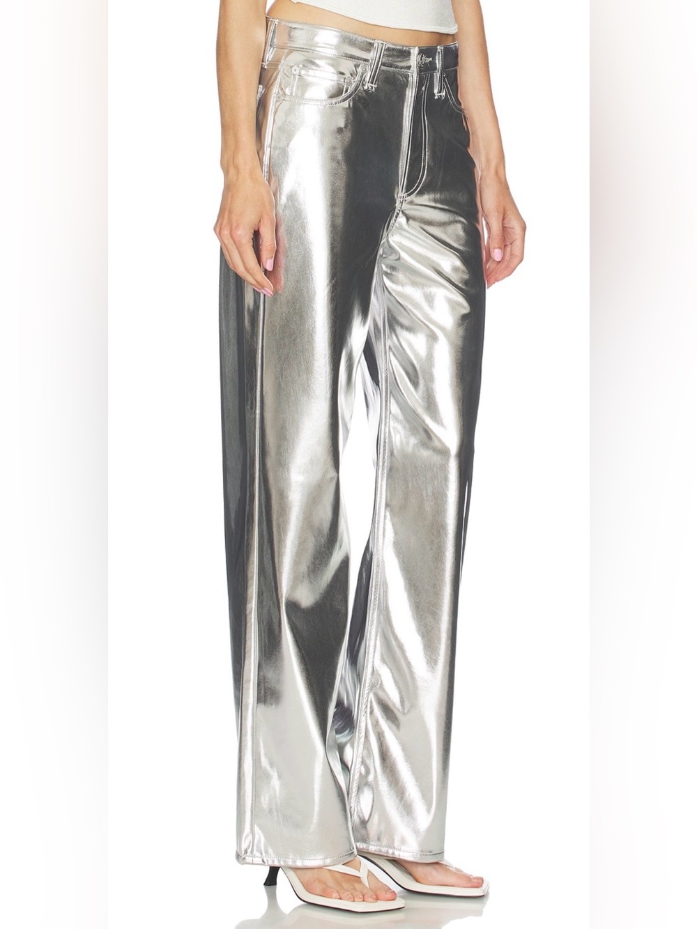 NEW rag & bone metallic silver faux-leather wide-leg pants sz 27 - Picture 10 of 10